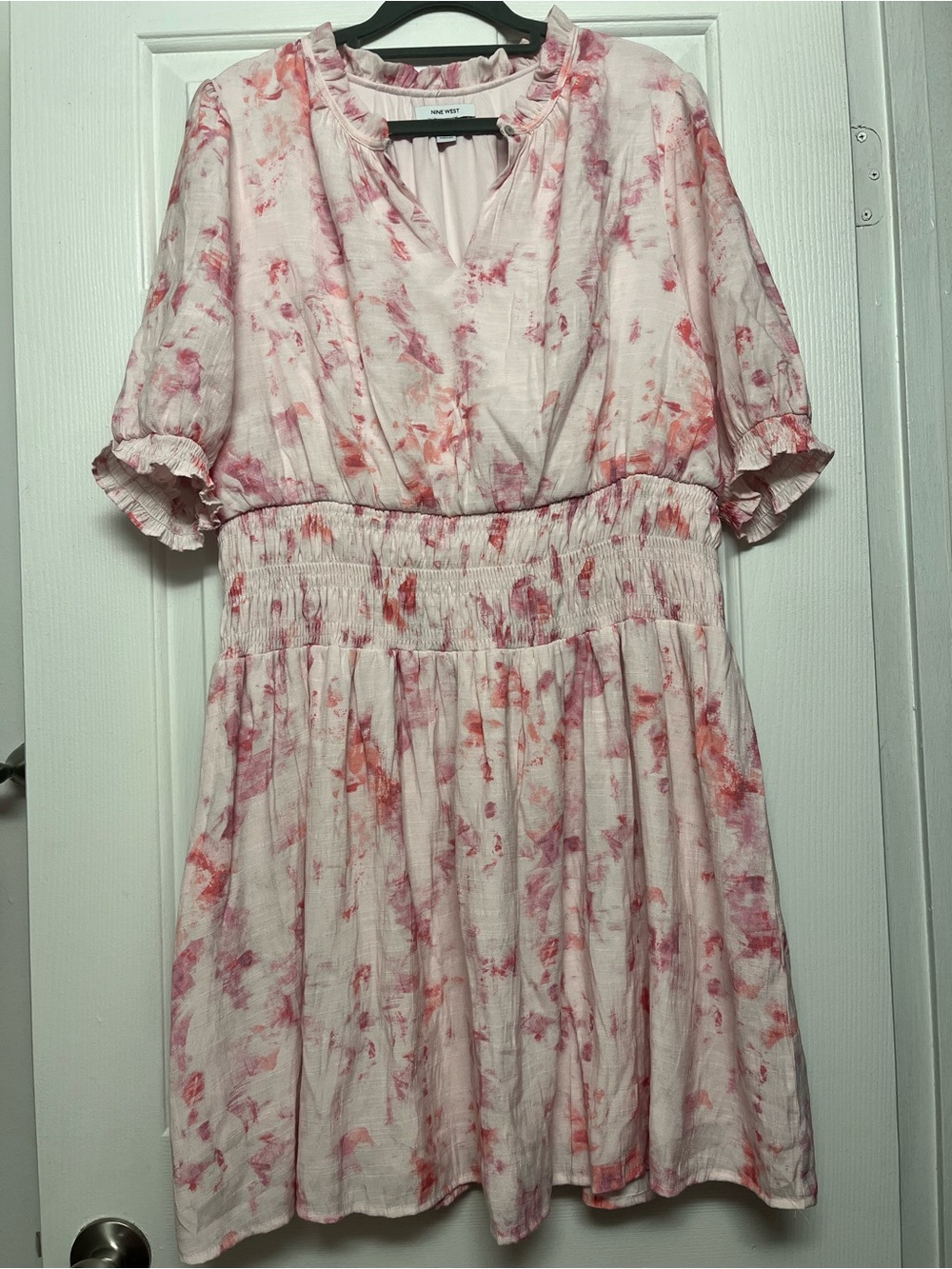 Nine West Pink & Coral Watercolor Midi Dress